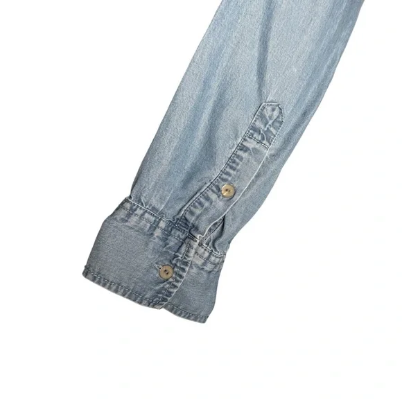 Abercrombie & Fitch Lace Up V-Neck Chambray Denim Long Sleeve Shirt Womens Small - Picture 9 of 12